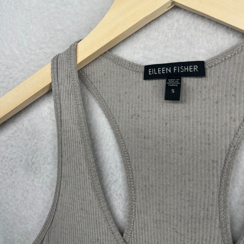EILEEN FISHER Tank Top S Tencel Flax Ribbed Jersey Speckled Racerback Gray USA - Picture 7 of 12